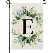 Monogram Letter E Garden Flag Floral 12x18 Inch Double Sided for Outside Small Burlap Family Last Name Initial Yard Flag