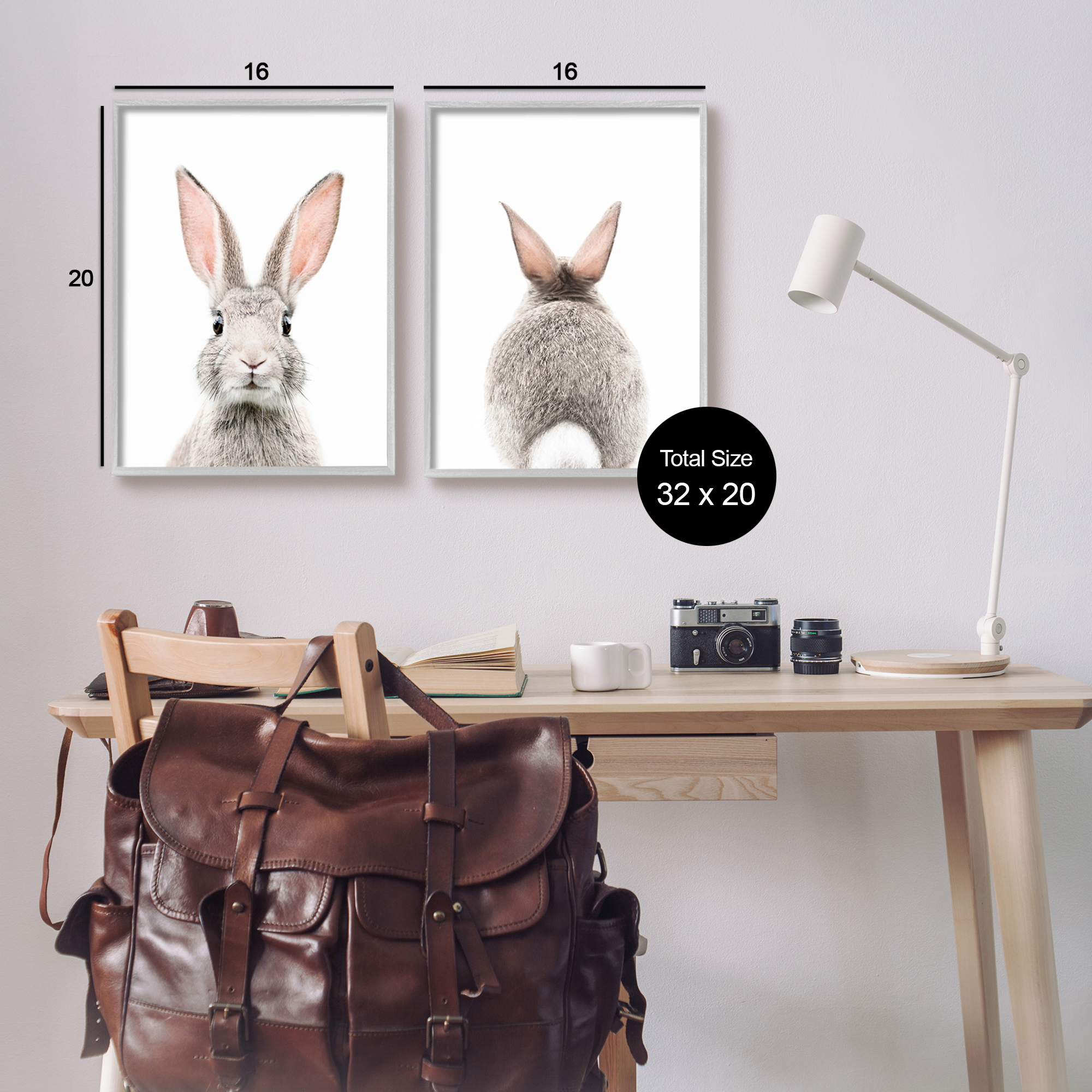 Stupell Industries Back & Front Bunnies Animals & Insects Painting Gray Framed Art Print Wall Art, 16 x 20, Set of 2