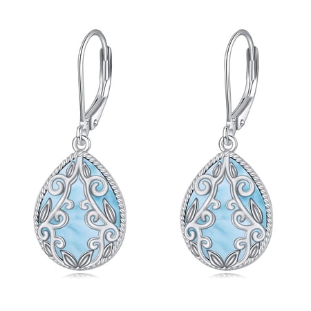 Larimar Earrings Sterling Silver Filigree Teardrop Boho Dangle Earrings Jewelry Gifts for Women