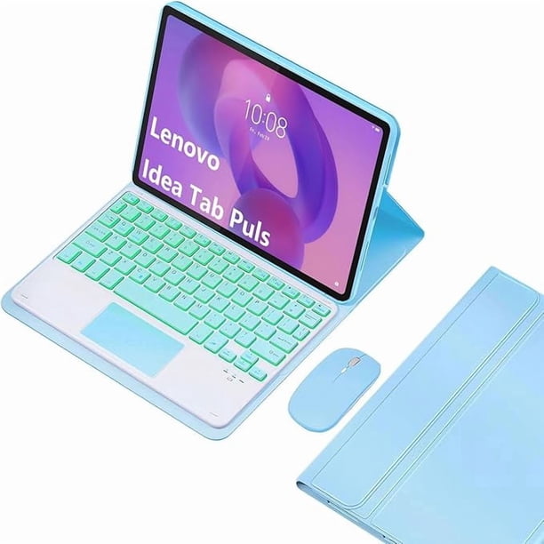 Funda con Teclado Retroiluminado de 7 Colores con Mouse, Azul - Lenovo Idea Tab Plus 12.1'' / Tab K12 2025