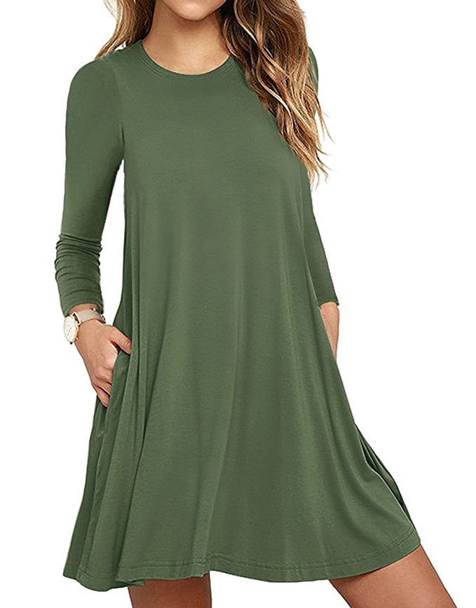 Women's Casual Long Sleeve T Shirt Dress with Pockets Plus Size Swing ...