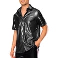 thumbnail image 4 of CAMISA METÁLICA DE PATRÓN DE COCODRILO PARA HOMBRES, CON BOTONES, MANGAS CORTAS, CAMISAS BRILLANTES DE DISCO METÁLICO TALLA S NEGRO, 4 of 4