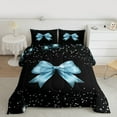 thumbnail image 2 of Manfei Kid Blue Bow-tie Bedding Comforter Set, Mystic Sequin Print Twin Comforter Sets, Vintage Ribbon Bowknot Reversible Bedding Set, Super Cozy Room Decor, 2-Piece, 2 of 8