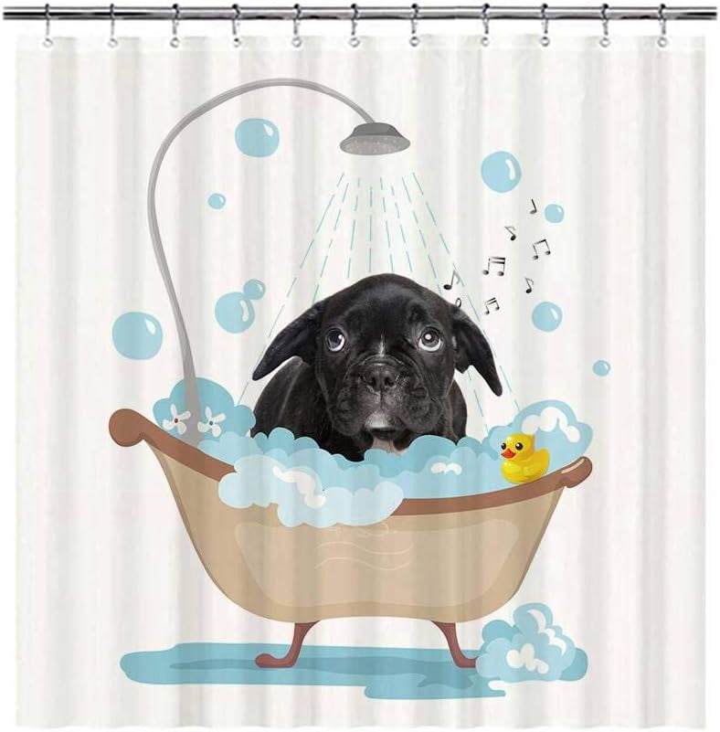 JOOCAR Dog Lover Shower Curtain Scared French Bulldog Puppy Taking a