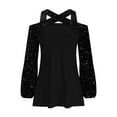 thumbnail image 5 of Fiaer,Plus Size off Shoulder Sexy T Shirts for Women,Women's Sequin Spliced Long Sleeve Trendy Tshirts,Womens Loose Fit Going out Ruffle Hem Tops Black L, 5 of 7