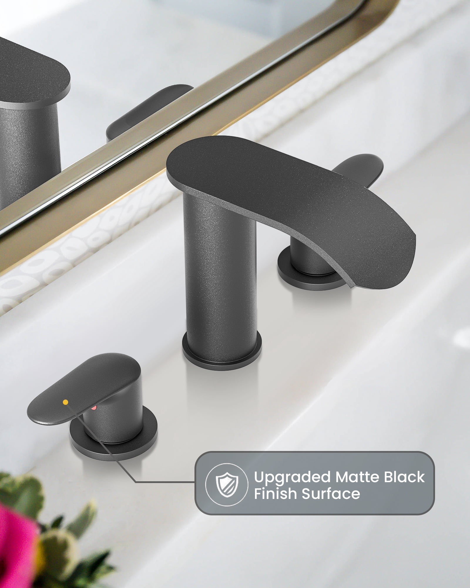 WOWOW Waterfall Bathroom Faucet 3 Holes 8Inch Widespread Bathroom Sink Faucet