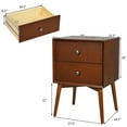 thumbnail image 2 of Costway 2PCS Nightstand Mid-Century End Side Table 2 Drawer Rubber Wood Legs Living Room, 2 of 9