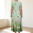 thumbnail image 4 of LWavelet Women's Plus Size Floral Maxi Dress Short Sleeve Tie Waist Casual Boho Flowy Dress with Pockets Light Green 5XL, 4 of 7