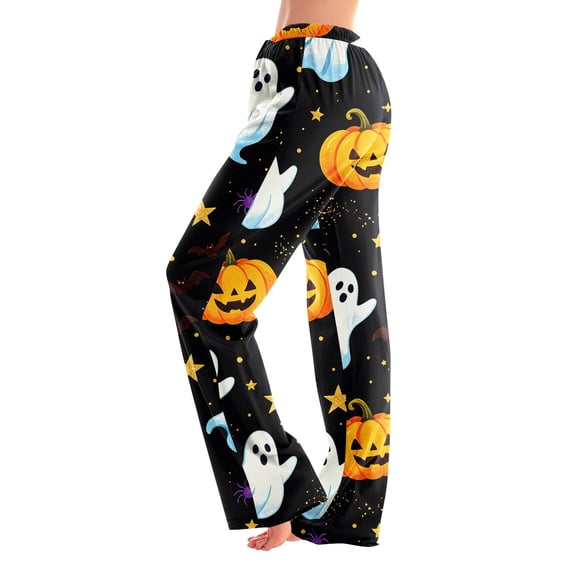 Women's Bright Color Spooky Halloween Pajamas with Loose Fit Elastic Waist and No Drawstring, Soft Stylish Polyester Lounge Pants for Family Gathering