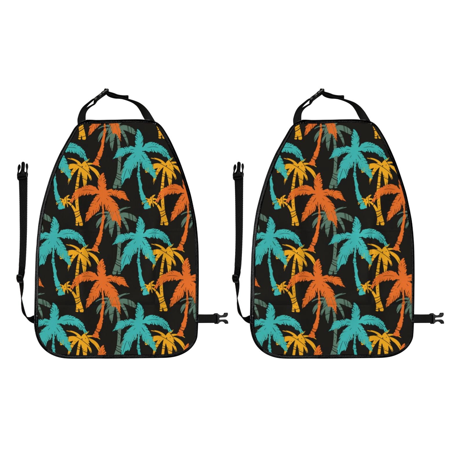 Kdxio Palm Trees Print 2 Pack Car Kick Mat Seat Cover Back Protector Mat with Pockets for Organizer Backseat Protector and Storage Anti Kick Pad for Vehicles
