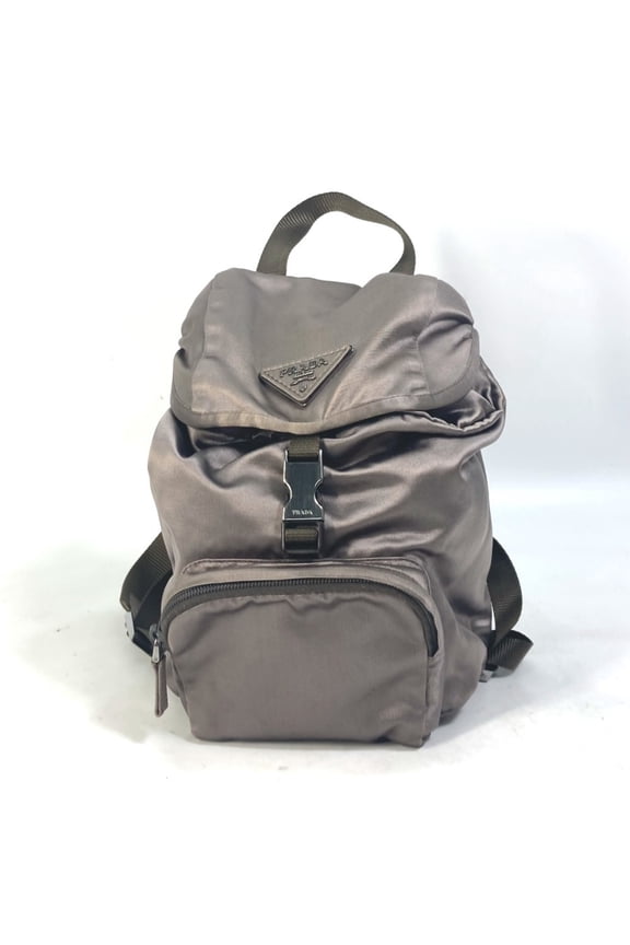 Pre-Owned PRADA Prada logo plate triangle backpack, satin, women's, brown (Fair)