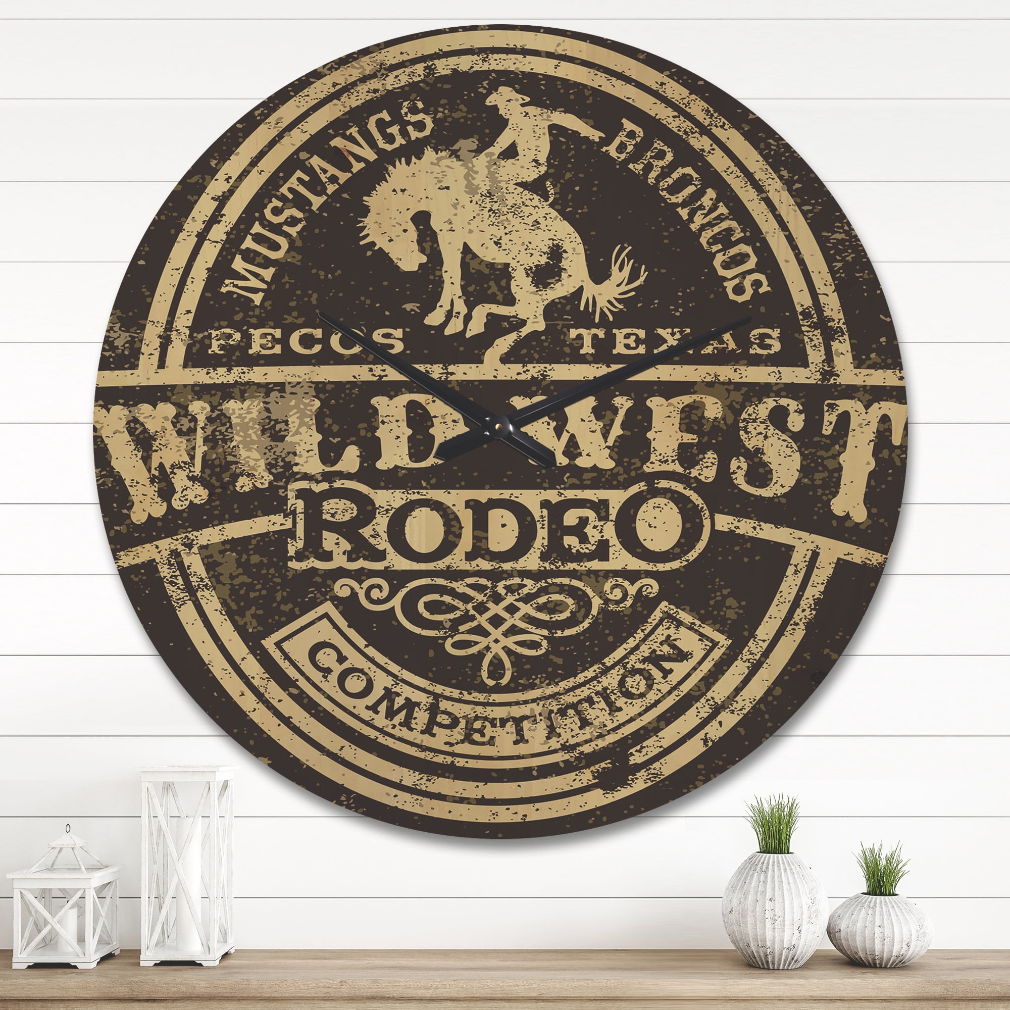 Designart 'Wild West Rodeo Poster' Modern Wood Wall Clock