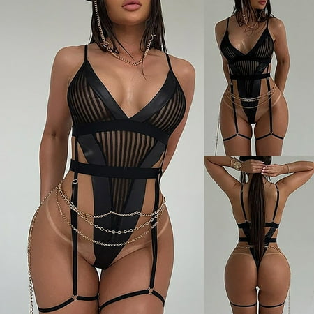 UIX Ultra Thin Fashion Mesh See Through Strap Lingerie Jumpsuit
