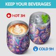 thumbnail image 4 of 12oz Stemless Wine Tumblers Purple Paisley and Floral Pattern Vacuum Insulated Stainless Steel Travel Tumbler Cups Mug with Lid and Straw for Champaign,Cocktail,Beer with Cleaning Brush, 4 of 5