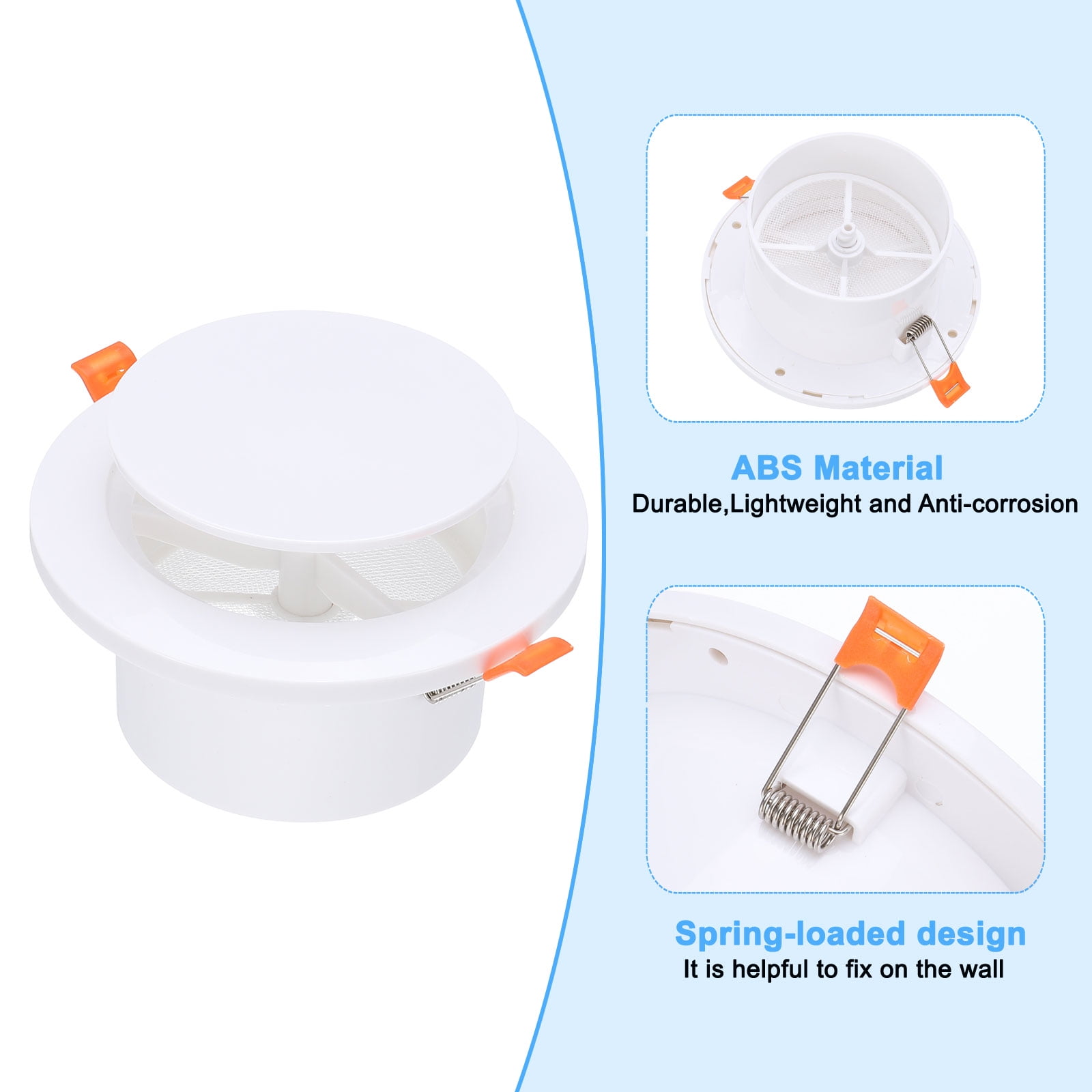 Uxcell 4 Inch Round Air Vent Spring Loaded, ABS Adjustable Air Diffuser with Screen Mesh for Home Office, White