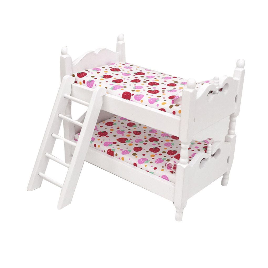 Details about   1:12 Mini Doll House Furniture Wooden Bed Printing Small Bed Model Decoration 