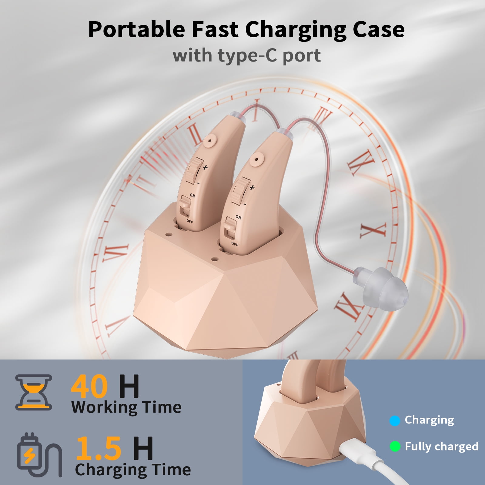 ELCTRTICI Hearing Aids for Seniors, Rechargeable Hearing Aid, VHP-1504 Binaural, Beige