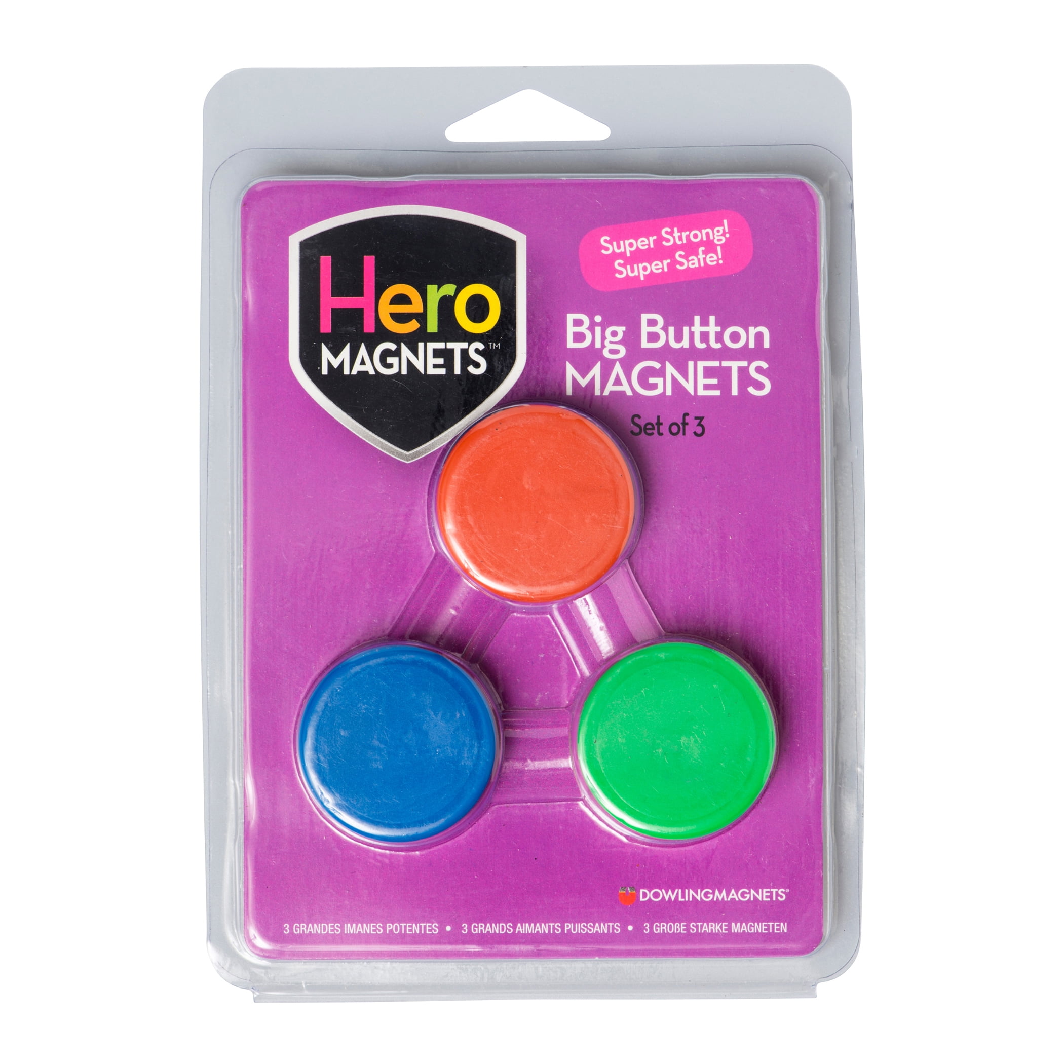 Dowling Magnets Hero Magnets: Big Button Magnets, 3 Per Pack, 6 Packs