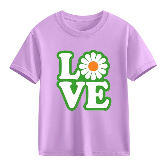 Xdegoge Kids Girls Daisy Love T-Shirt, Playful Flower-Inspired Graphic Tee for Toddlers and Teens, Lightweight Cotton for Comfort 3-10Y