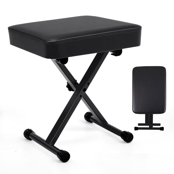 EDX Adjustable Height Piano Bench/Music Performance Stool - 3-Level Height Adjustment, Non-Skid Design,High-Density Sponge Padded, Portable & Foldable X-Style Seat, 250LBS Weight Capacity,Black