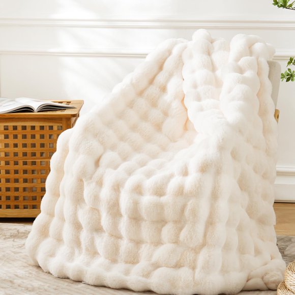 BENVWE Faux Fur Throw Blanket for Couch - Cozy Fuzzy Soft Plush Fluffy Thick Luxury Minky Bubble Blanket for Living Room Home Decor - Mothers Day Bir