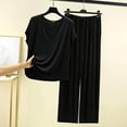 thumbnail image 2 of Yuyuzo Ensemble de Pyjama pour Femme 2 Pcs Haut à Manches Courtes à Col en V Tenue d'Intérieur Pantalon à Cordon Automne Ensembles de Pyjama Confortables, 2 of 4