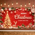 thumbnail image 2 of Red Theme Christmas Banner Silver Decoration New Year Banner Christmas Tree Design Reindeer Pattern Holiday Banner for Christmas Party New Year Celebration Holiday Decoration, 2 of 9