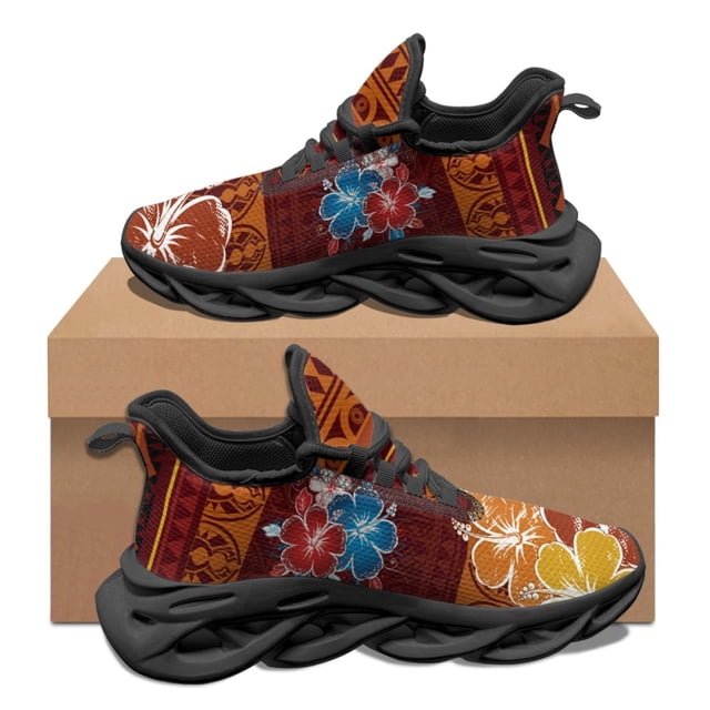 Tropical Hibiscus Flower Pattern Female Male Autumn Winter Tennis Shoes Shock Absorption Lightweight Lace Up Breathable Sneaker