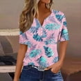 thumbnail image 2 of Kctiaxy Women's V Neck Short Sleeve Hawaiian T Shirts Summer Casual Breathable Button Floral Tops Blouses Beach Vacation, 2 of 6