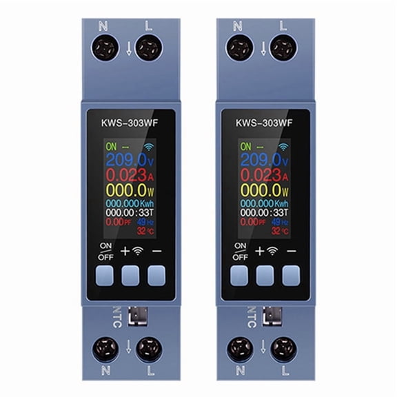 2X TUYA WIFI Energy Meter Din Rail Mount Digital Voltmeter Ammeter Wattmeter AC 100-290V KWh Power Meter Remote Control,2 x Electricity Meter