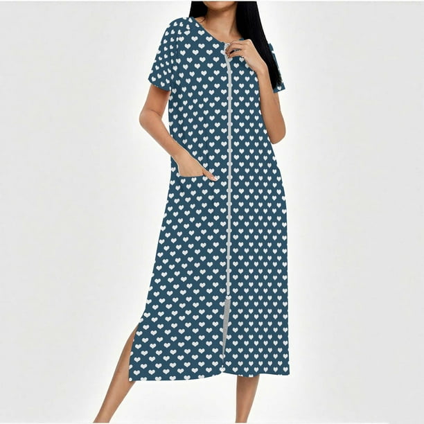 Camisón largo con cremallera para mujer, bata de punto, largo completo, color degradado, con bolsillos