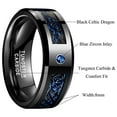 thumbnail image 3 of NUNCAD 8mm Blue Black Celtic Dragon Tungsten Rings Zircon and Carbon Fiber Inlay Wedding Band for Men Women Comfort Fit Size 7-12, 3 of 5