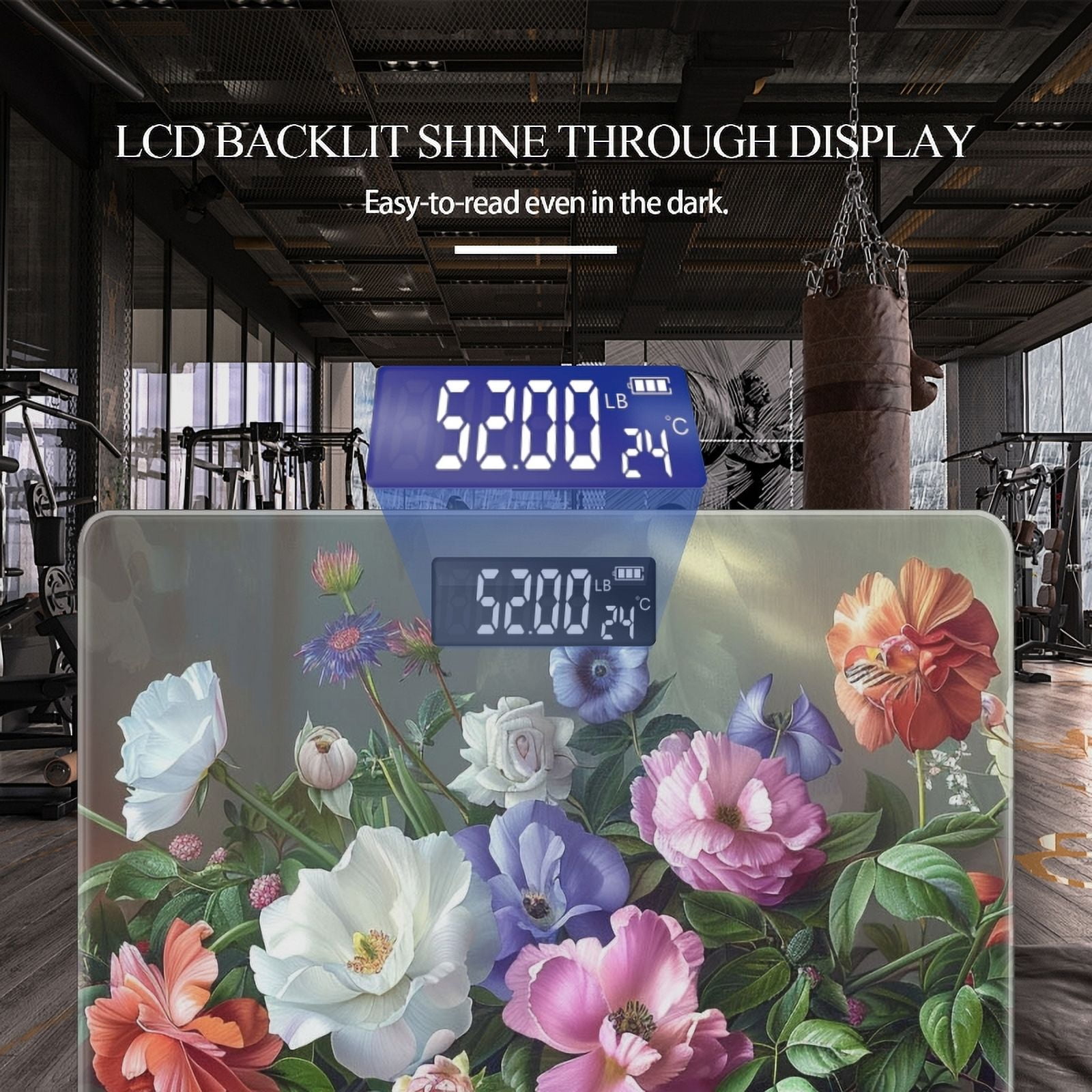 Bathroom Scale, Highly Accurate Digital Body Scale,Precisely Measures Weight up to 400 lbs-Vase Of Colorful Flowers Placed On The Table