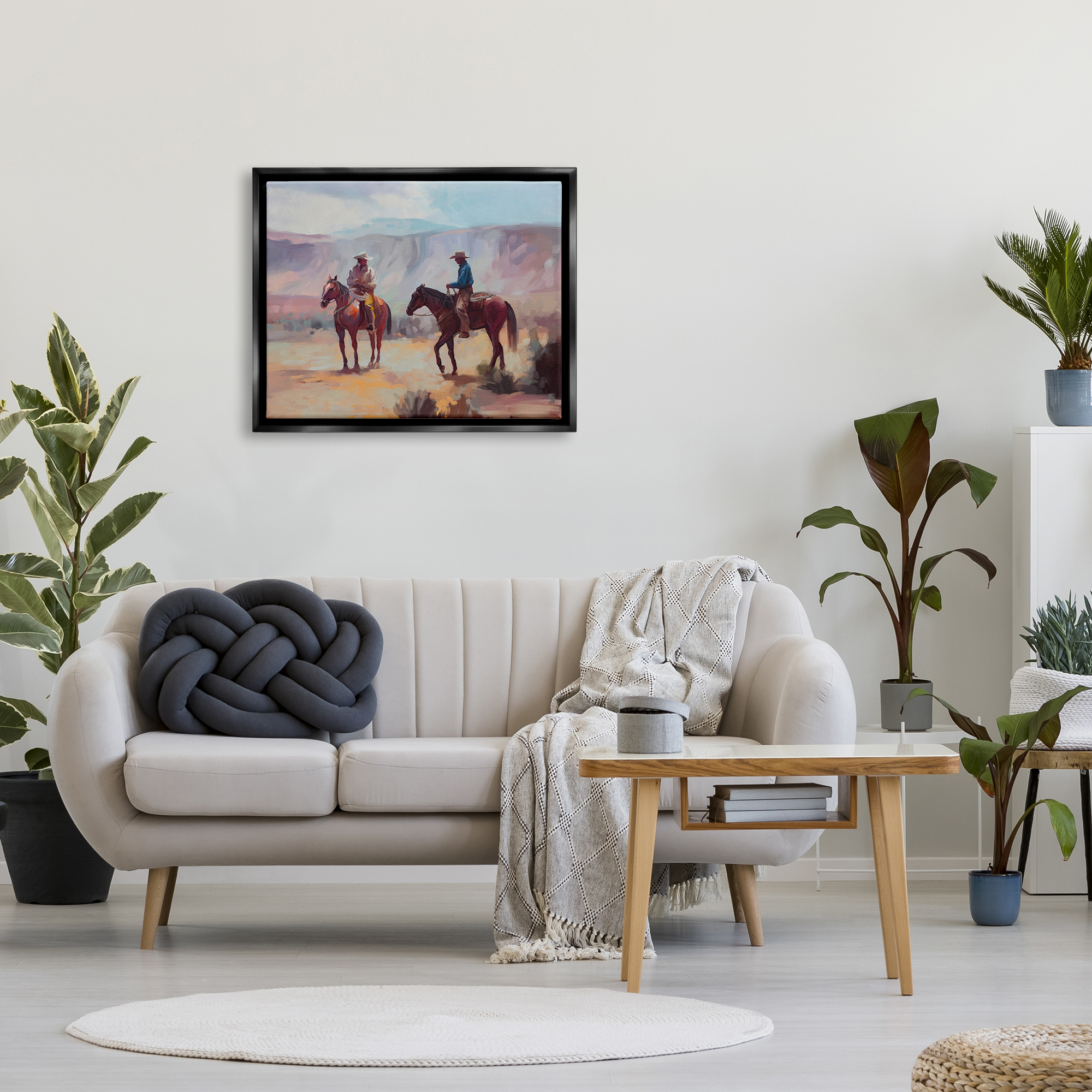 Stupell Industries Desert Cowboys Horses Landscape Animals & Insects Painting Black Floater Framed Art Print Wall Art