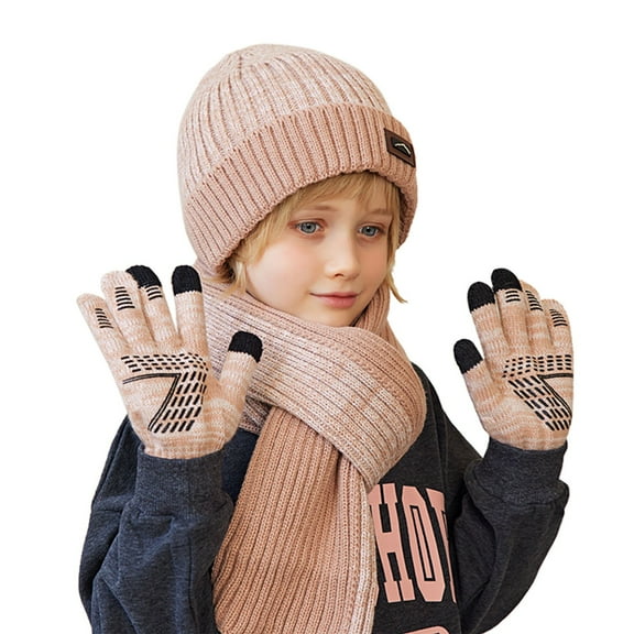 MAOQHI Kids Winter Hat Gloves Scarf Set 4 To 10 Years Old Children Hat Scarf and Gloves Three Piece Outdoor Warm and Fleece Knitted Woolen Hat
