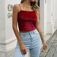 thumbnail image 2 of Playeras,Blusas y Tops,Ropa para Mujer Tallas grandes Camiseta sin mangas pequeña Retro de estilo corto de terciopelo para mujer (Wine, M), 2 of 7