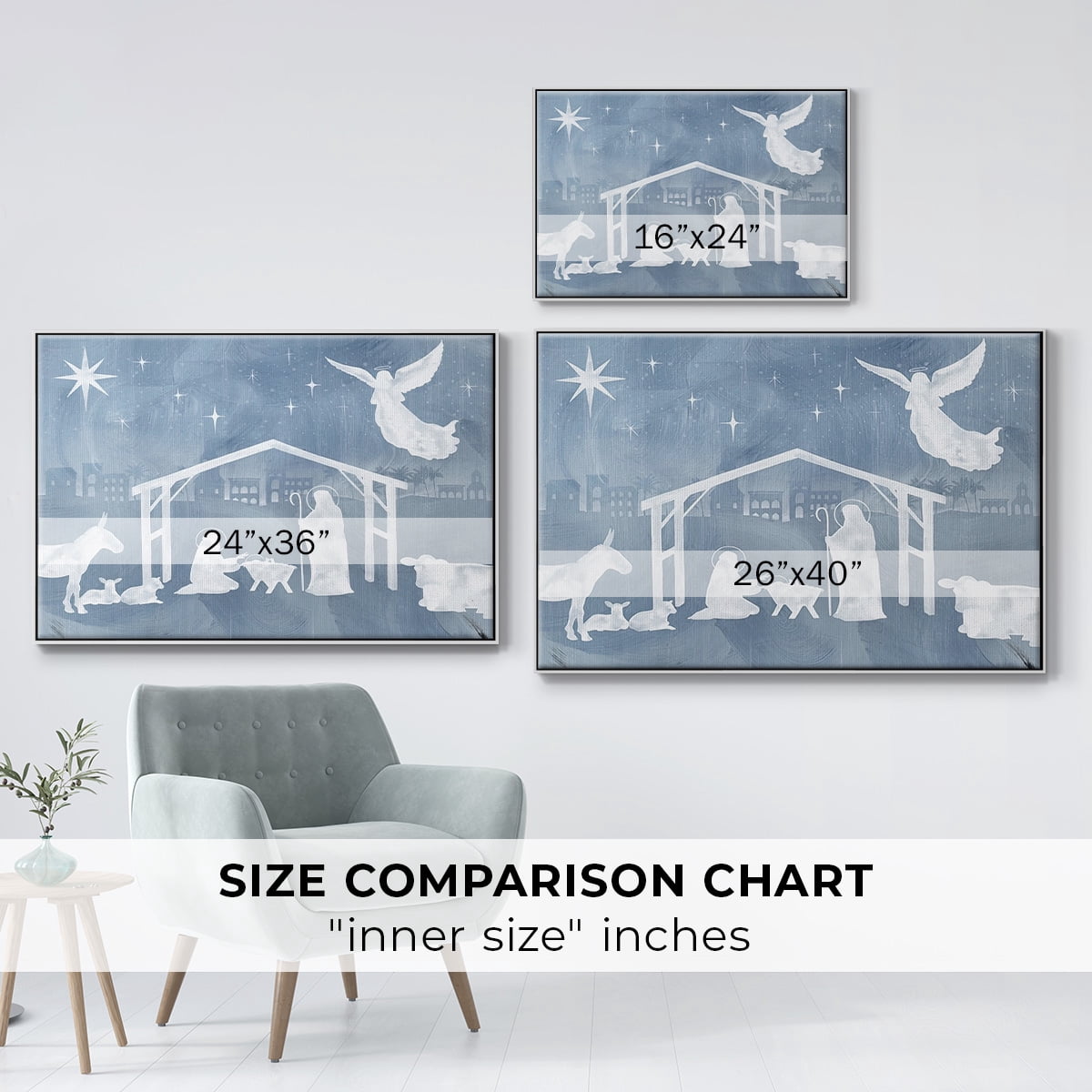 Star of Bethlehem Collection A - Framed Gallery Wrapped Holiday Canvas - 27 x 41 - White Frame