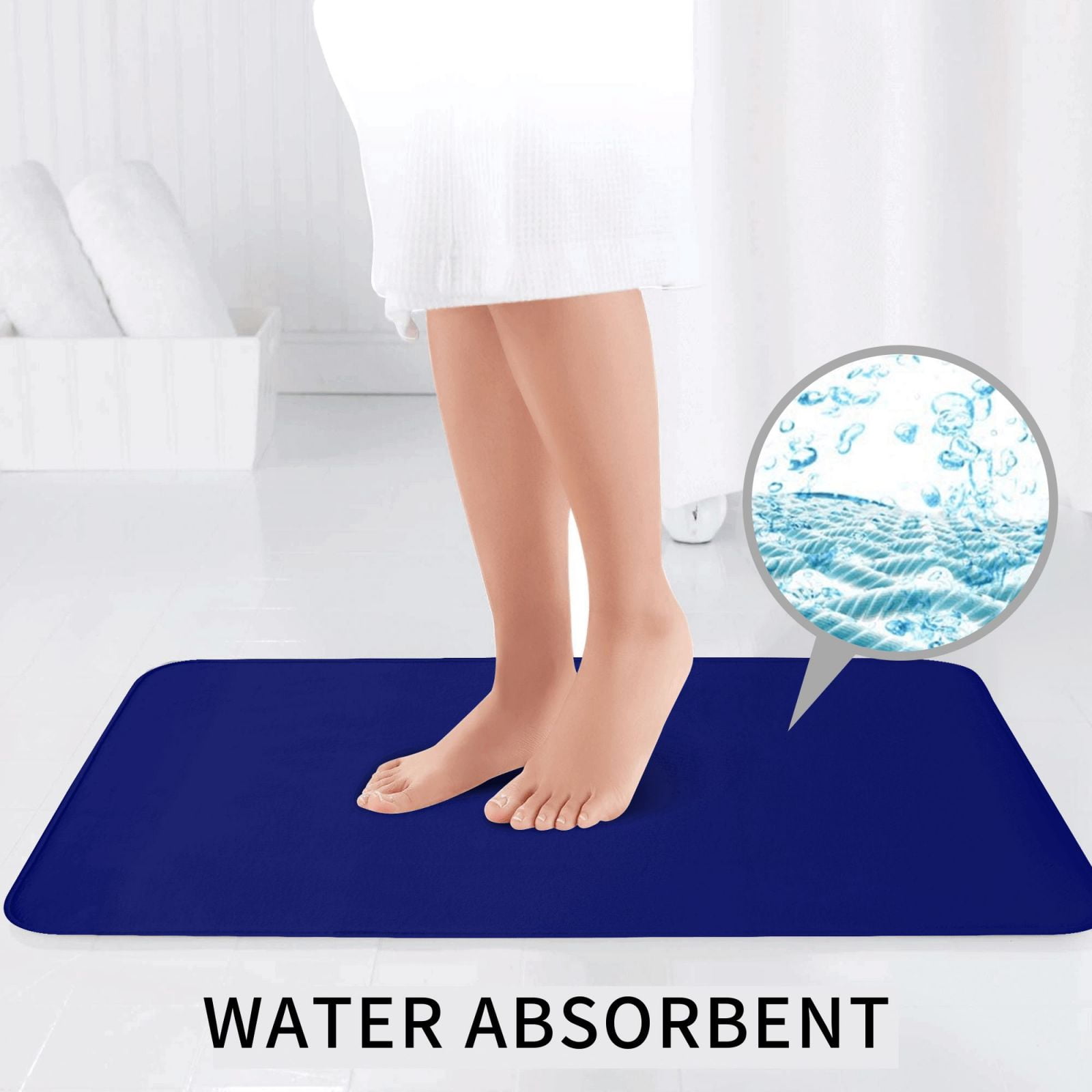 Bathroom Rugs Sets 3 Piece - navy-blue Absorbent Non Slip Bath Mats, U-Shape Toilet Lid Cover, Contour Mat, Soft Washable Shower Mats Bath Rug Mat for Bathroom Tub Toilet