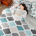 thumbnail image 5 of Castle Fairy Bohemian Geometric Quatrefoil Queen Bedding 7pcs,Vintage Rhombus Grid Bedding Comforter Set Queen,Teal Gray Cream,Reversible, 5 of 7