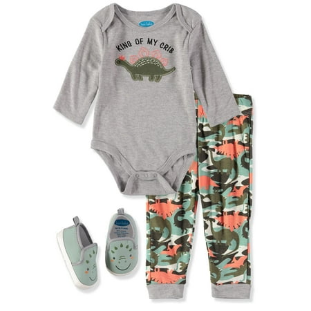 Bon Bebe Boys 0-9 Months Bodysuit Pant Set with Matching Shoes (Green 6-9 Months)