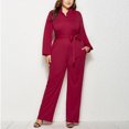 thumbnail image 2 of Stretchy Jeans for Women Wide Leg MIUOWANP Womens Fashion Solid Casual V-Neck Long Sleeve Suspender Long Jumpsuit Red XXXXL, 2 of 5