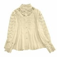 thumbnail image 5 of Women’s Elegant Lace Crochet Mock Neck Shirts Casual Victorian Blouse Long Sleeve Button Down Tops, 5 of 9