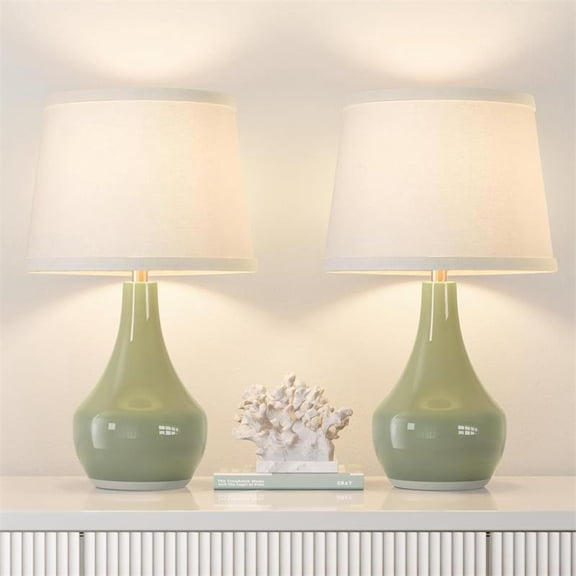 Lumadin Green Table Lamp Set , Ceramic Table Lamp Classic Beside Lamps Nightstand Lamp Modern Table Lamp for Living Room, Bedroom Office, Rocker Swtich (LED Bulbs Included)