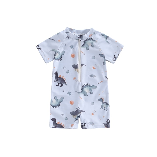 EYIIYE Baby Boy's Rash Guard Swimwear 0-3Y Toddler One-piece Swimsuit Short Sleeve Jumpsuit Dinosaur Round Neck Rompers Half Zip Up Bathing Suit Infant Cute Casual Summer Beachwear