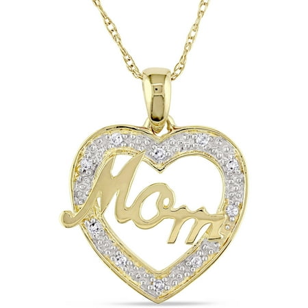 2 Tone Diamond Heart - 10kt Two-Tone Gold 0.05ct TDW Diamond Heart Mom 17