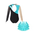 thumbnail image 2 of Aislor Kids Girls Long Sleeve Sparkle Leotards with Sequin Skirt Set Ballet Dance Latin Outfits Costume Dancewear Turquoise 12, 2 of 7