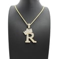 thumbnail image 2 of Stone Stud Allover Tilted Crown Initial R Pendant w/ 2mm 24" Rope Chain Necklace, Gold-Tone, 2 of 4