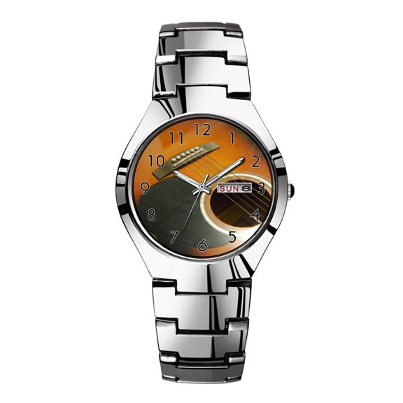 Mens Watches Silvery Steel Band Top Brand Waterproof Japan Quartz Watch Christmas Men Business Clock Acoustic Guitar Watch