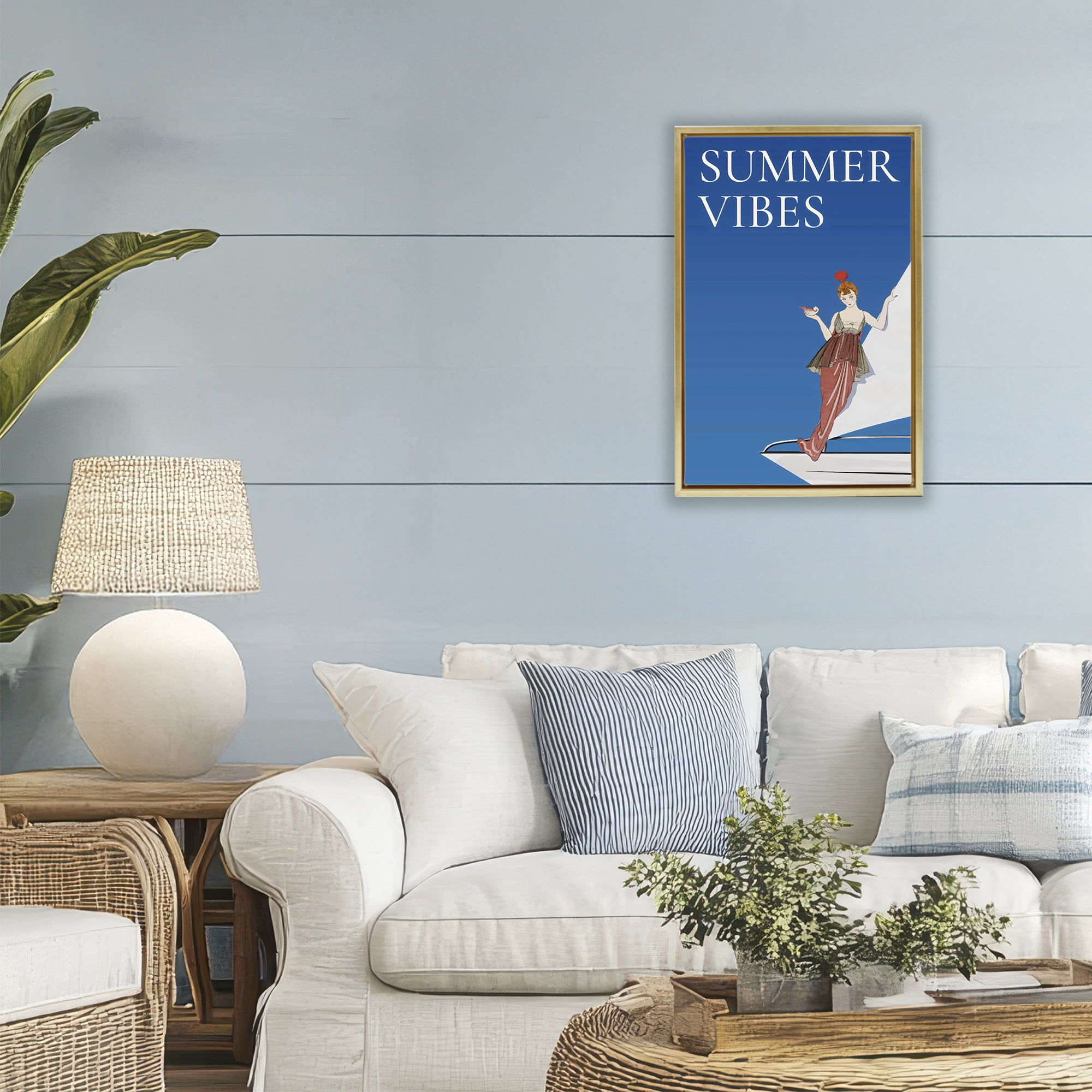 Stupell Industries Summer Vibes Vintage Yacht Gold Framed Floater Canvas Wall Art, design by Creative Studio