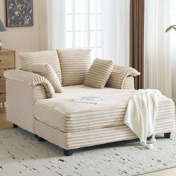 Ktaxon Corduroy Sofa Bed, Upholstered Comfy Sleeper with Pillow Arms, Lounge Chair with Lumbar Support Pillows, Ideal for Small Spaces Light Khaki